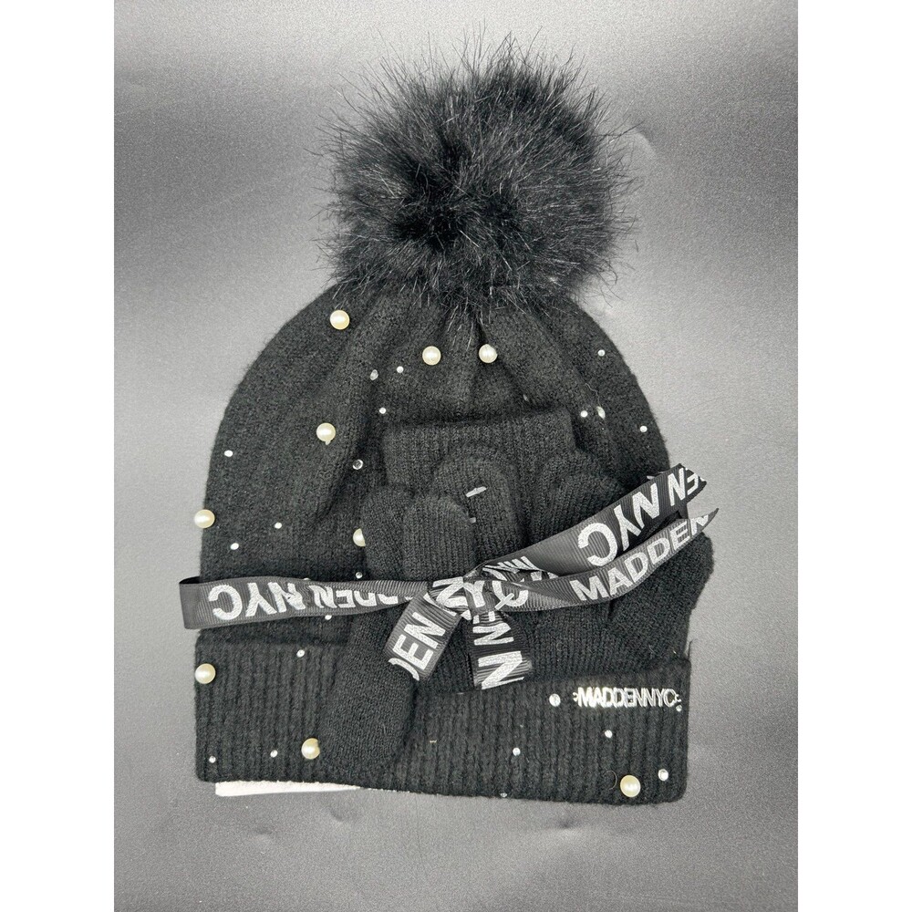 Madden NYC Women's Beanie and Winter Glove 2-Piece Set, Black